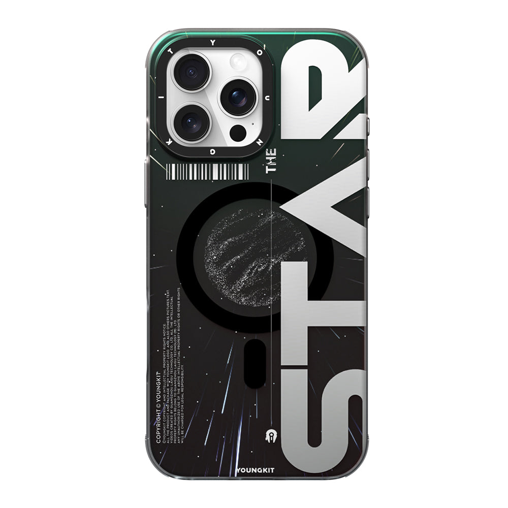 Apple iPhone 16 Pro Kılıf M-safe Şarj Özellikli Airbagli Hologram Tasarımlı Youngkit Interstellar Serisi Kapak Siyah-Beyaz