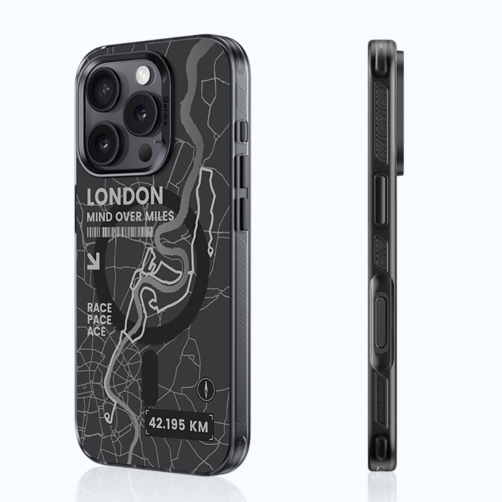 Apple iPhone 16 Pro Kılıf M-safe Şarj Özellikli Benks City Serisi Kapak Siyah-Turuncu