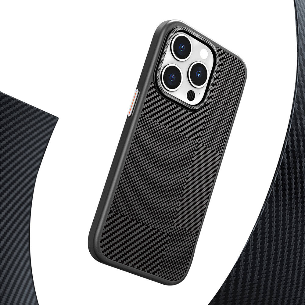 Apple iPhone 16 Pro Kılıf M-safe Şarj Özellikli Karbon Fiber Desenli Mutural Montage Kapak Siyah