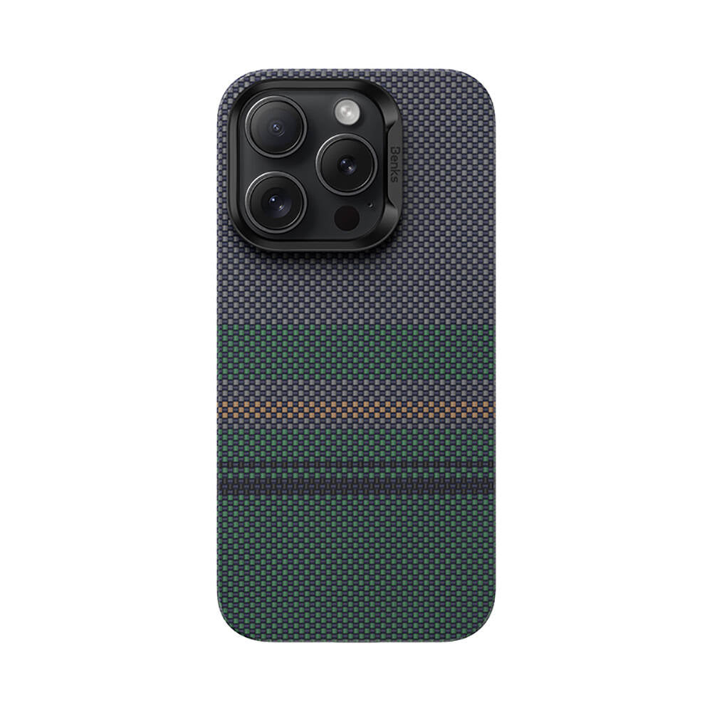 Apple iPhone 16 Pro Kılıf M-safe Şarj Özellikli Karbon Fiber Tasarımlı Benks Aurora ArmorAir Kevlar Kapak Siyah