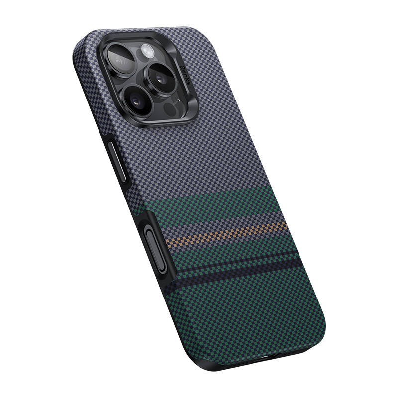 Apple iPhone 16 Pro Kılıf M-safe Şarj Özellikli Karbon Fiber Tasarımlı Benks Aurora ArmorPro Kevlar Kapak Siyah