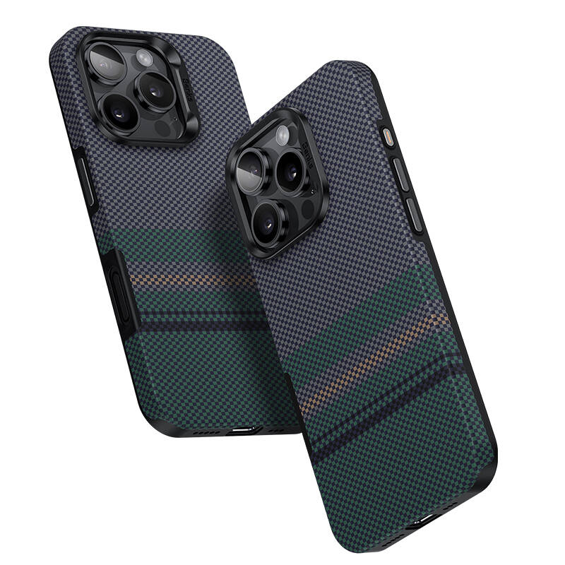 Apple iPhone 16 Pro Kılıf M-safe Şarj Özellikli Karbon Fiber Tasarımlı Benks Aurora ArmorPro Kevlar Kapak Siyah
