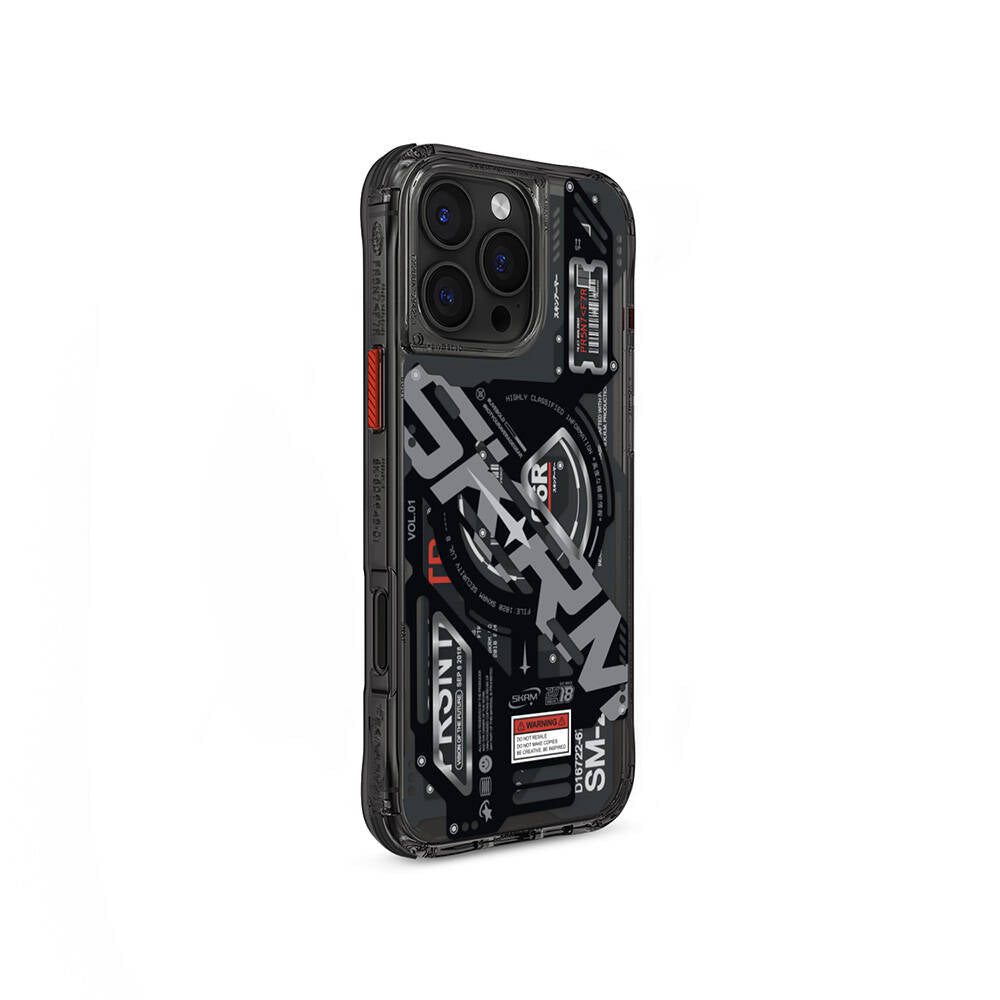 Apple iPhone 16 Pro Kılıf M-safe Şarj Özellikli Katmanlı Makine Temalı SkinArma Ekho Kapak Siyah