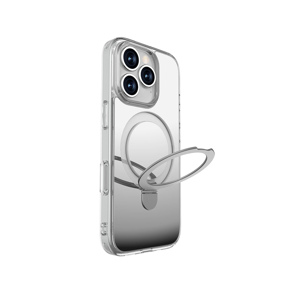 Apple iPhone 16 Pro Kılıf M-safe Şarj Özellikli Raptic Air Stand Serisi Aynalı Arka Yüzey Standlı Kapak Gri