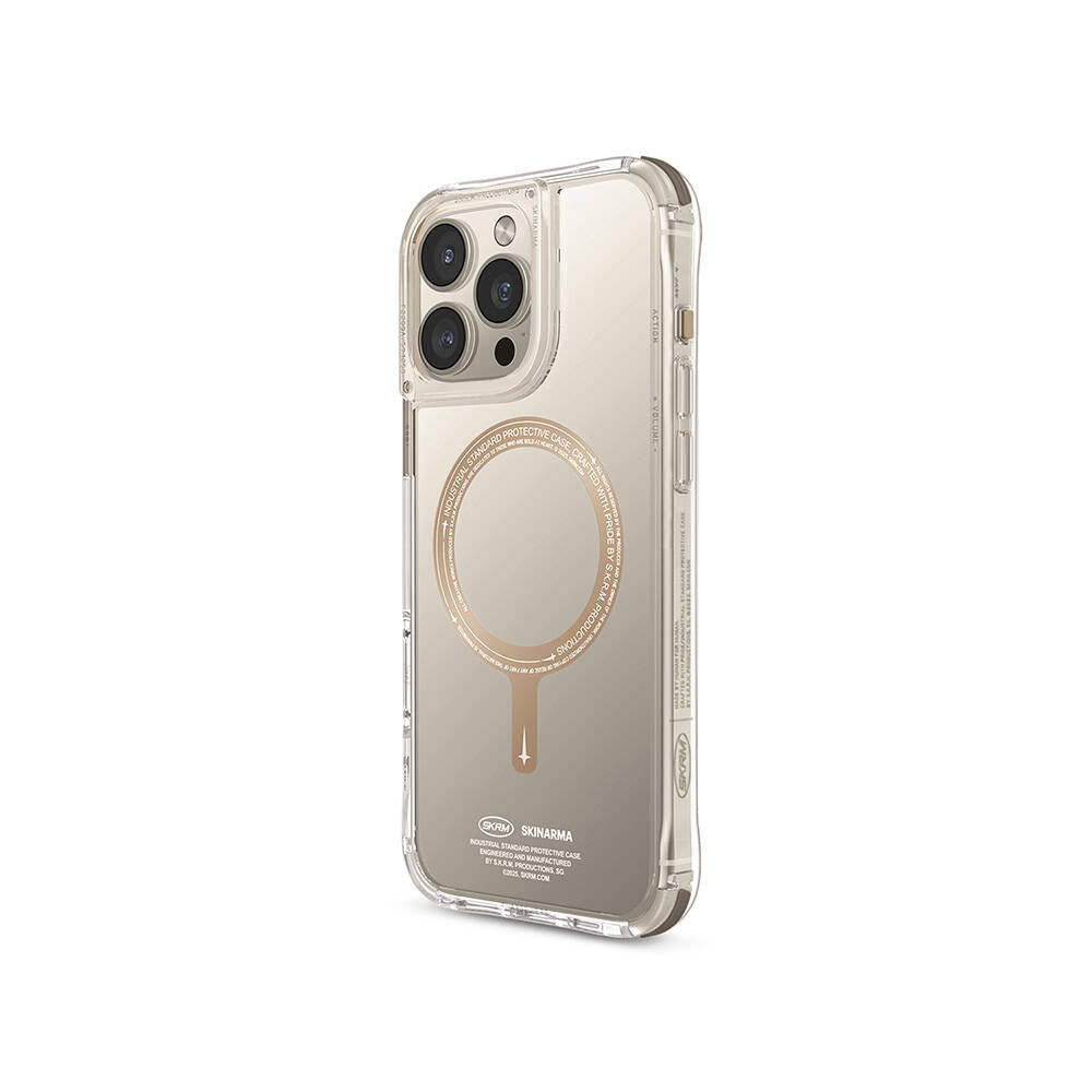 Apple iPhone 16 Pro Kılıf M-safe Şarj Özellikli Şeffaf Airbag Tasarımlı Skinarma Saido Prime Kapak Gold