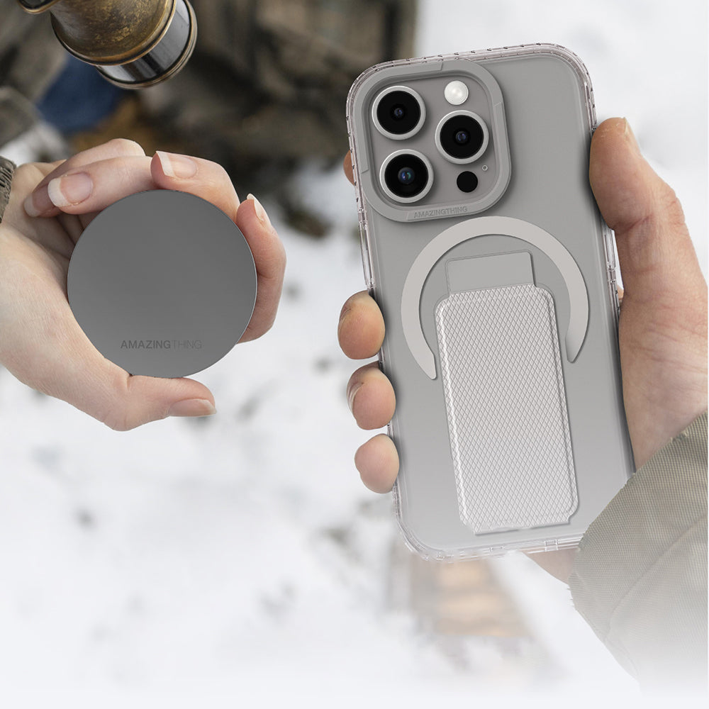 Apple iPhone 16 Pro Kılıf M-safe Şarj Özellikli Standlı Amazingthing Titan Pro Plus Kapak Gri