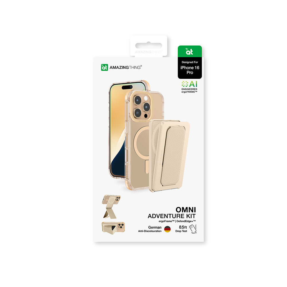 Apple iPhone 16 Pro Kılıf M-safe Şarj Özellikli Standlı Set Amazingthing Omni Adventure Serisi Kapak Gri