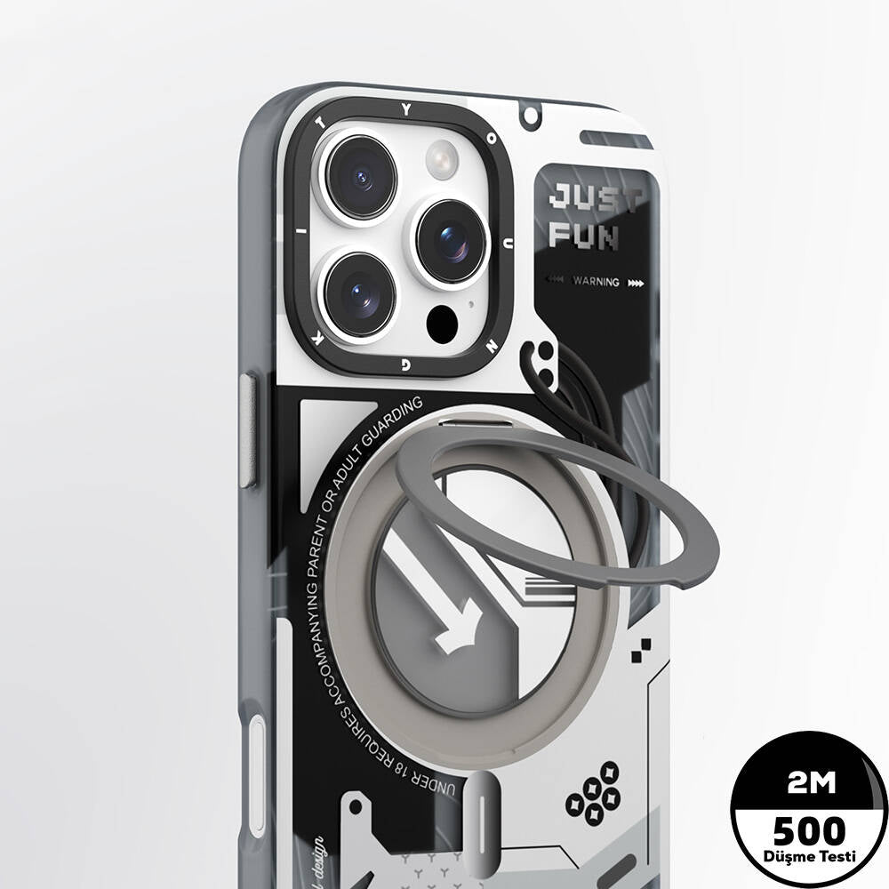Apple iPhone 16 Pro Kılıf M-safe Şarj Özellikli Youngkit 360° Standlı Starship Serisi Kapak Beyaz