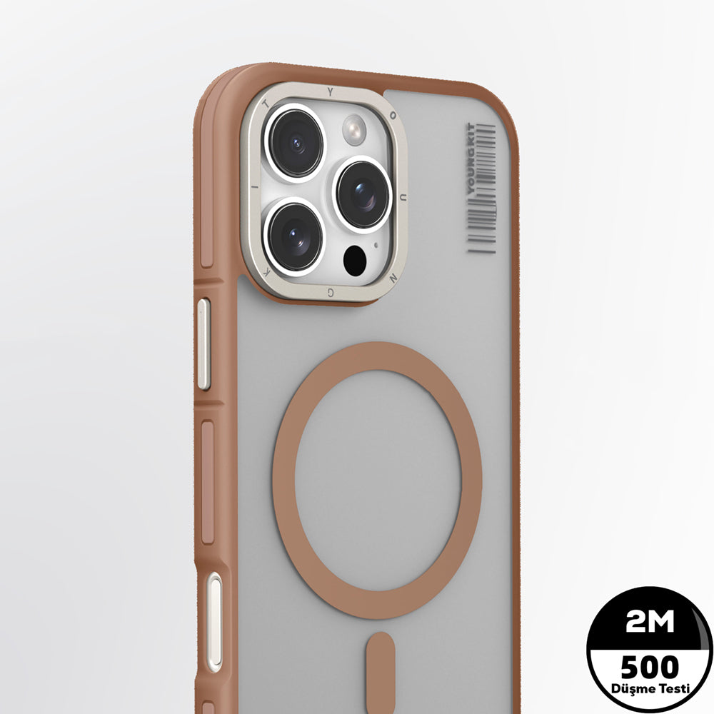 Apple iPhone 16 Pro Kılıf M-safe Şarj Özellikli Youngkit Rock Sand Serisi Kapak Gold
