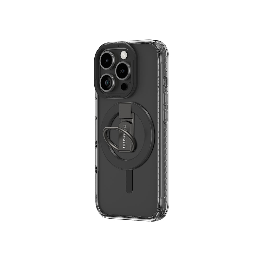 Apple iPhone 16 Pro Kılıf M-safe Şarj Özellikli Yüzük Standlı Amazingthing Titan Pro Serisi Kapak Siyah