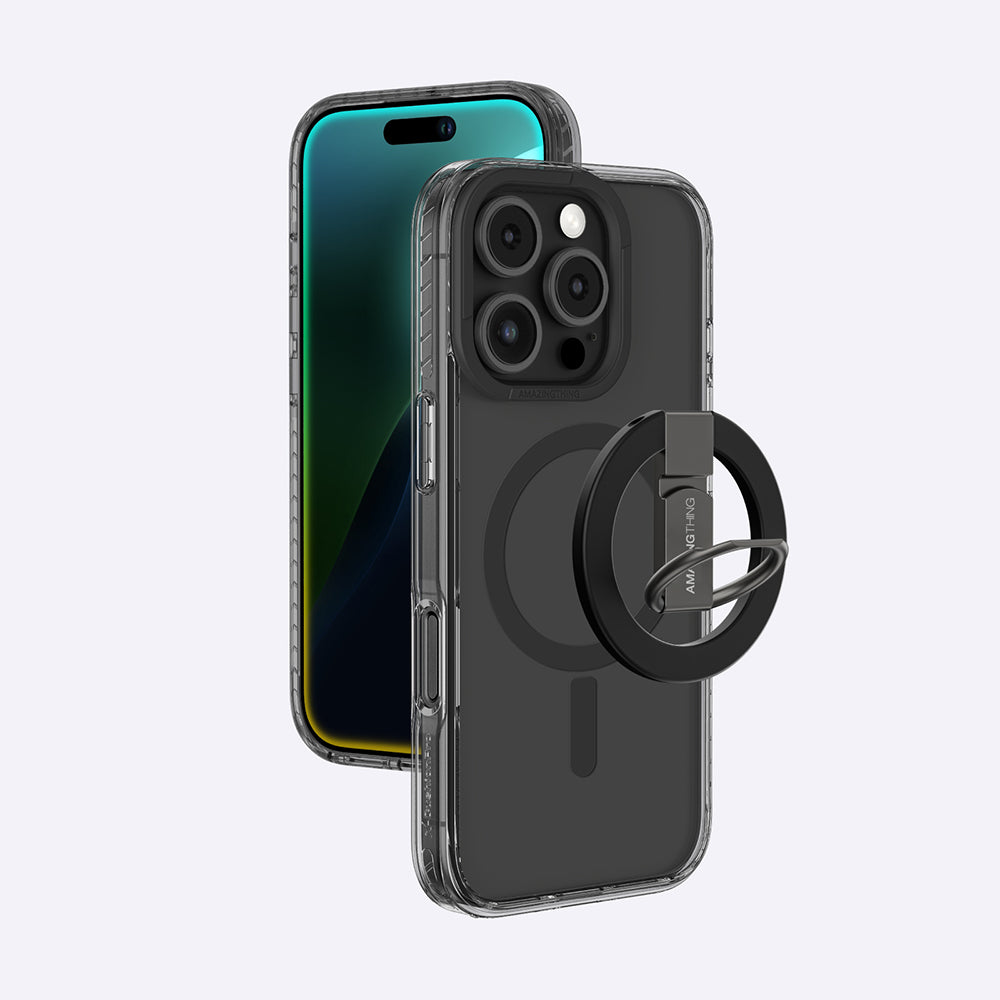 Apple iPhone 16 Pro Kılıf M-safe Şarj Özellikli Yüzük Standlı Amazingthing Titan Pro Serisi Kapak Siyah
