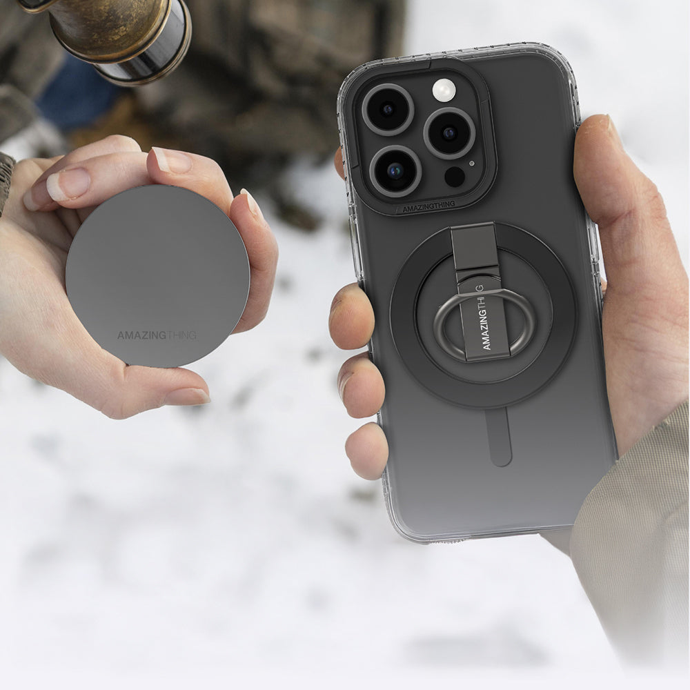 Apple iPhone 16 Pro Kılıf M-safe Şarj Özellikli Yüzük Standlı Amazingthing Titan Pro Serisi Kapak Siyah