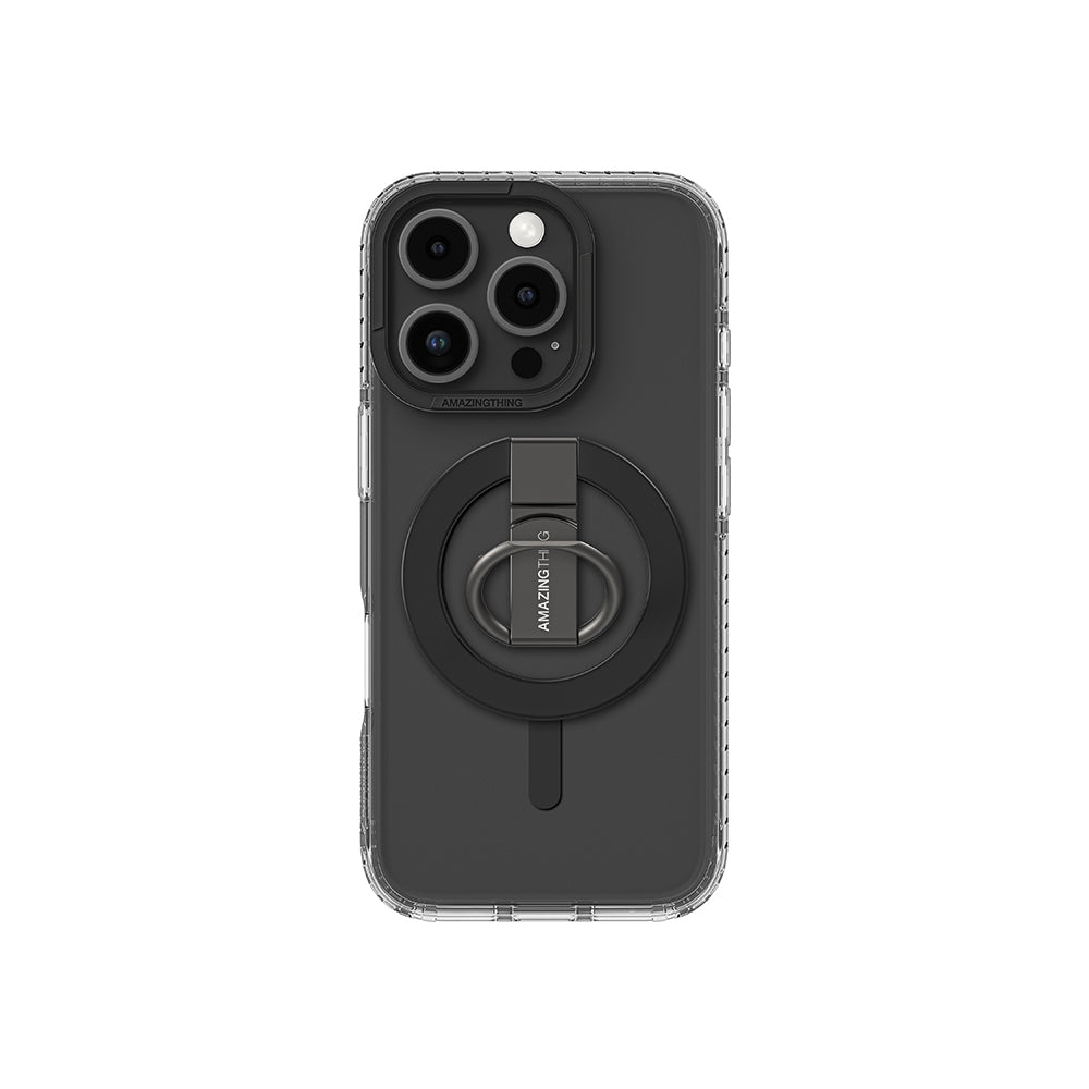 Apple iPhone 16 Pro Kılıf M-safe Şarj Özellikli Yüzük Standlı Amazingthing Titan Pro Serisi Kapak Siyah