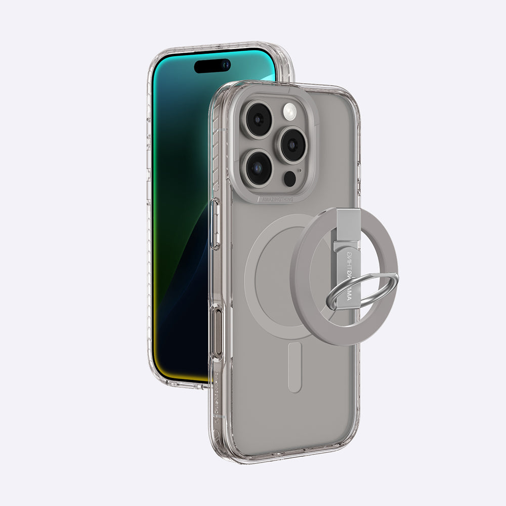 Apple iPhone 16 Pro Kılıf M-safe Şarj Özellikli Yüzük Standlı Amazingthing Titan Pro Serisi Kapak Siyah