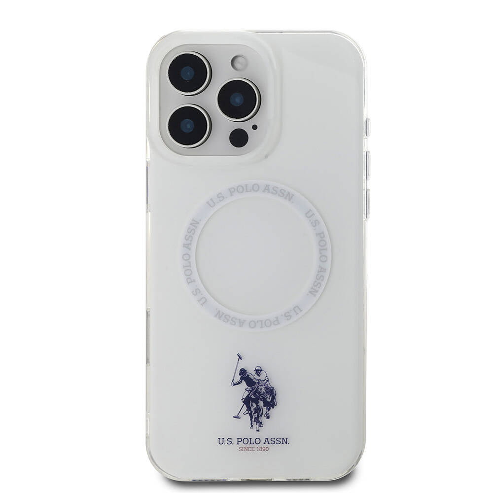 Apple iPhone 16 Pro Kılıf U.S. Polo Assn. Orjinal Lisanslı M-safe Şarj Özellikli IML Double Horse Logolu Ring Kapak Beyaz
