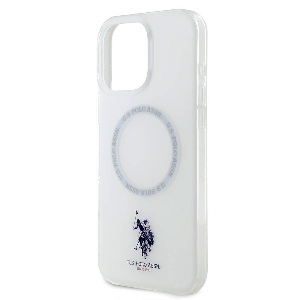 Apple iPhone 16 Pro Kılıf U.S. Polo Assn. Orjinal Lisanslı M-safe Şarj Özellikli IML Double Horse Logolu Ring Kapak Beyaz