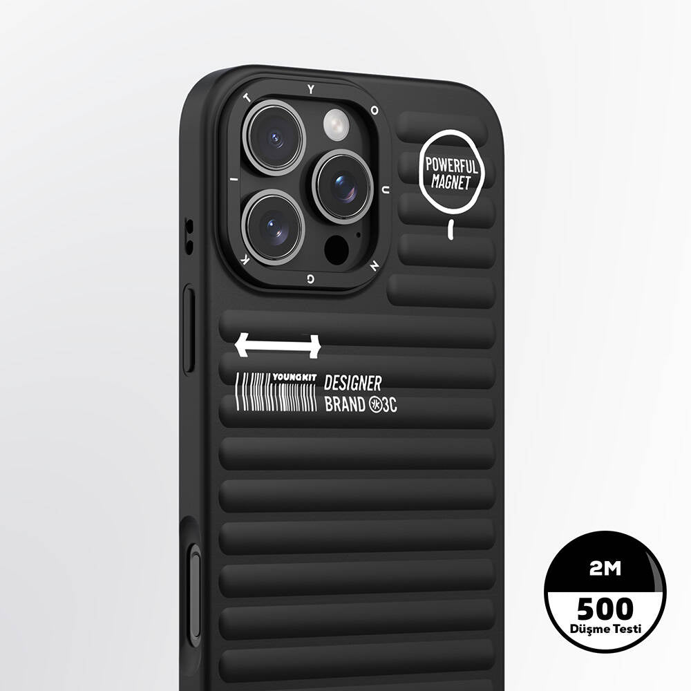 Apple iPhone 16 Pro M-safe Şarj Özellikli Kılıf Mat Renkli Tasarım Youngkit Original Serisi Kapak Siyah