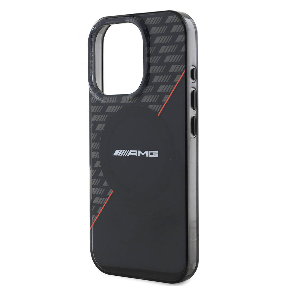 Apple iPhone 16 Pro Max Kılıf AMG Orjinal Lisanslı M-safe Şarj Özellikli Çift Katmanlı Kırmızı Çapraz Çizgili Kapak Siyah-Kırmızı
