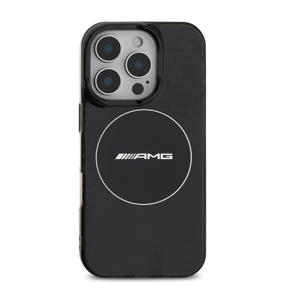 Apple iPhone 16 Pro Max Kılıf AMG Orjinal Lisanslı M-safe Şarj Özellikli IML Baskı Logolu Smoked Kapak Siyah