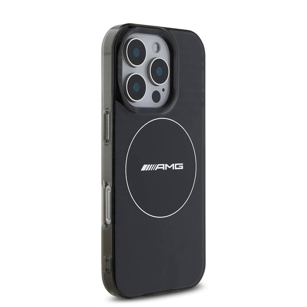 Apple iPhone 16 Pro Max Kılıf AMG Orjinal Lisanslı M-safe Şarj Özellikli IML Baskı Logolu Smoked Kapak Siyah