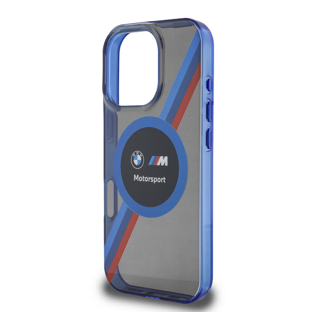 Apple iPhone 16 Pro Max Kılıf BMW Orjinal Lisanslı M-safe Şarj Özellikli M Logolu Üç Renk Çizgili Motorsport Circle Kapak Siyah