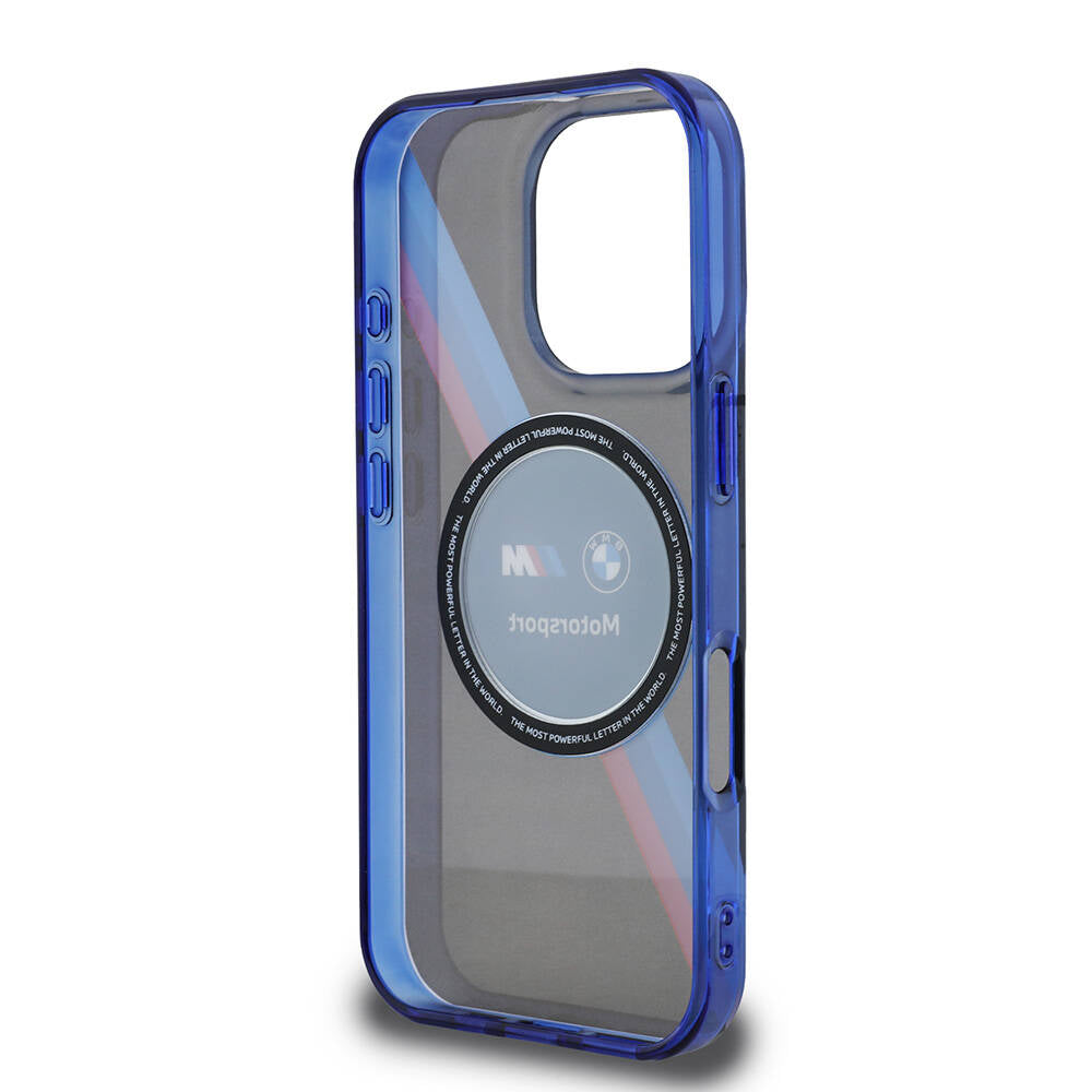 Apple iPhone 16 Pro Max Kılıf BMW Orjinal Lisanslı M-safe Şarj Özellikli M Logolu Üç Renk Çizgili Motorsport Circle Kapak Şeffaf
