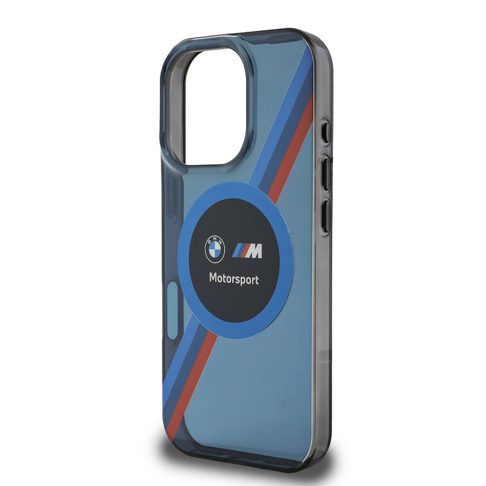 Apple iPhone 16 Pro Max Kılıf BMW Orjinal Lisanslı M-safe Şarj Özellikli M Logolu Üç Renk Çizgili Motorsport Circle Kapak Şeffaf