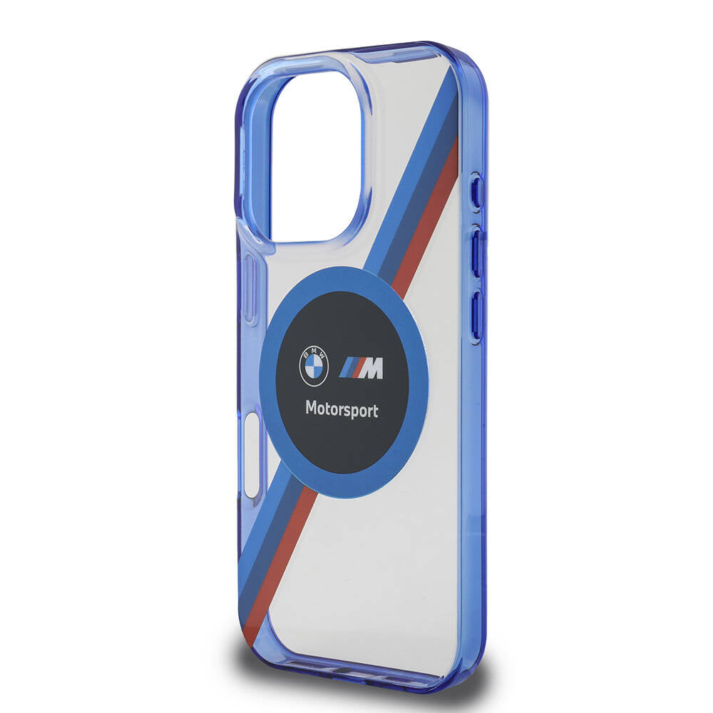 Apple iPhone 16 Pro Max Kılıf BMW Orjinal Lisanslı M-safe Şarj Özellikli M Logolu Üç Renk Çizgili Motorsport Circle Kapak Şeffaf