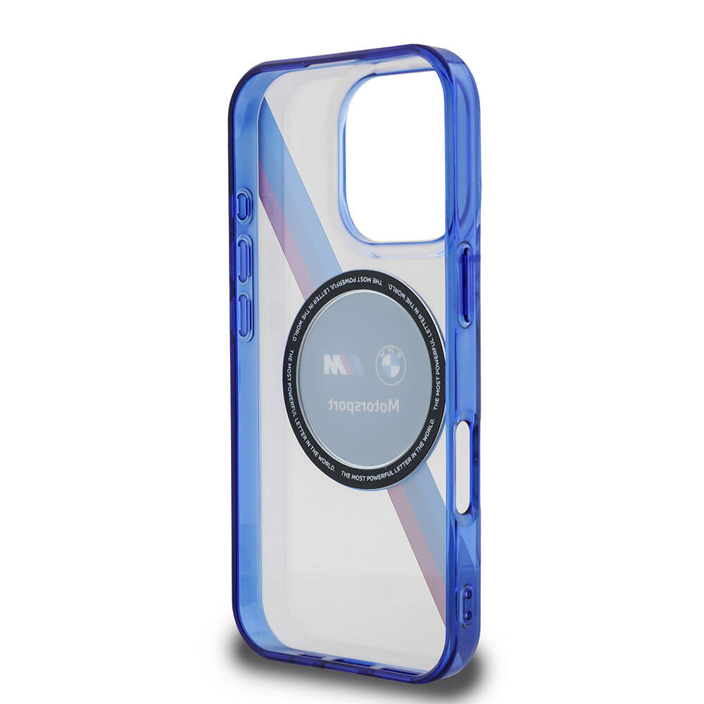 Apple iPhone 16 Pro Max Kılıf BMW Orjinal Lisanslı M-safe Şarj Özellikli M Logolu Üç Renk Çizgili Motorsport Circle Kapak Lacivert