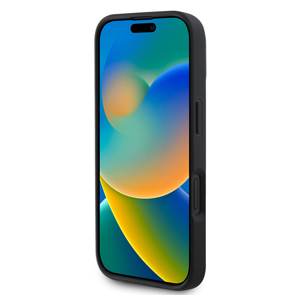 Apple iPhone 16 Pro Max Kılıf BMW Orjinal Lisanslı M-safe Şarj Özellikli Metal Logolu Dokulu ve Çizgili Deri Kapak Siyah