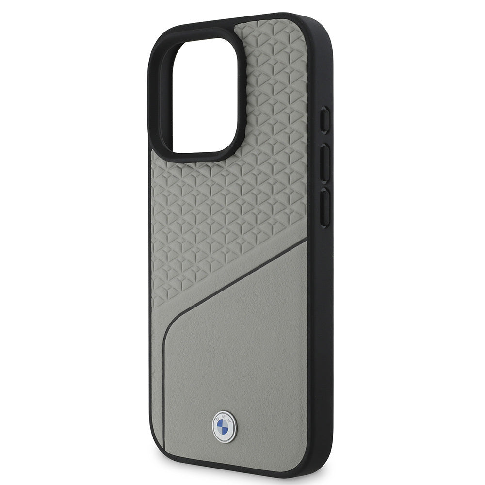 Apple iPhone 16 Pro Max Kılıf BMW Orjinal Lisanslı M-safe Şarj Özellikli Metal Logolu Dokulu ve Çizgili Deri Kapak Siyah