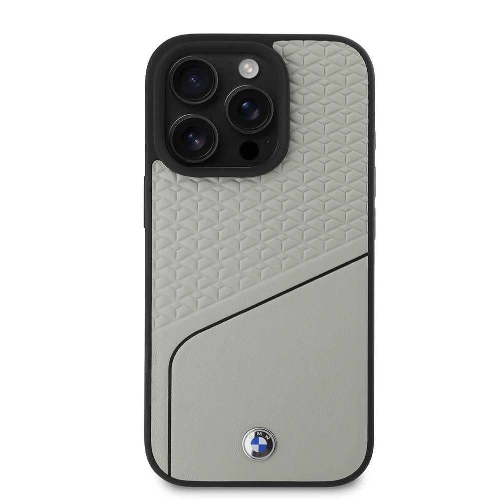 Apple iPhone 16 Pro Max Kılıf BMW Orjinal Lisanslı M-safe Şarj Özellikli Metal Logolu Dokulu ve Çizgili Deri Kapak Gri