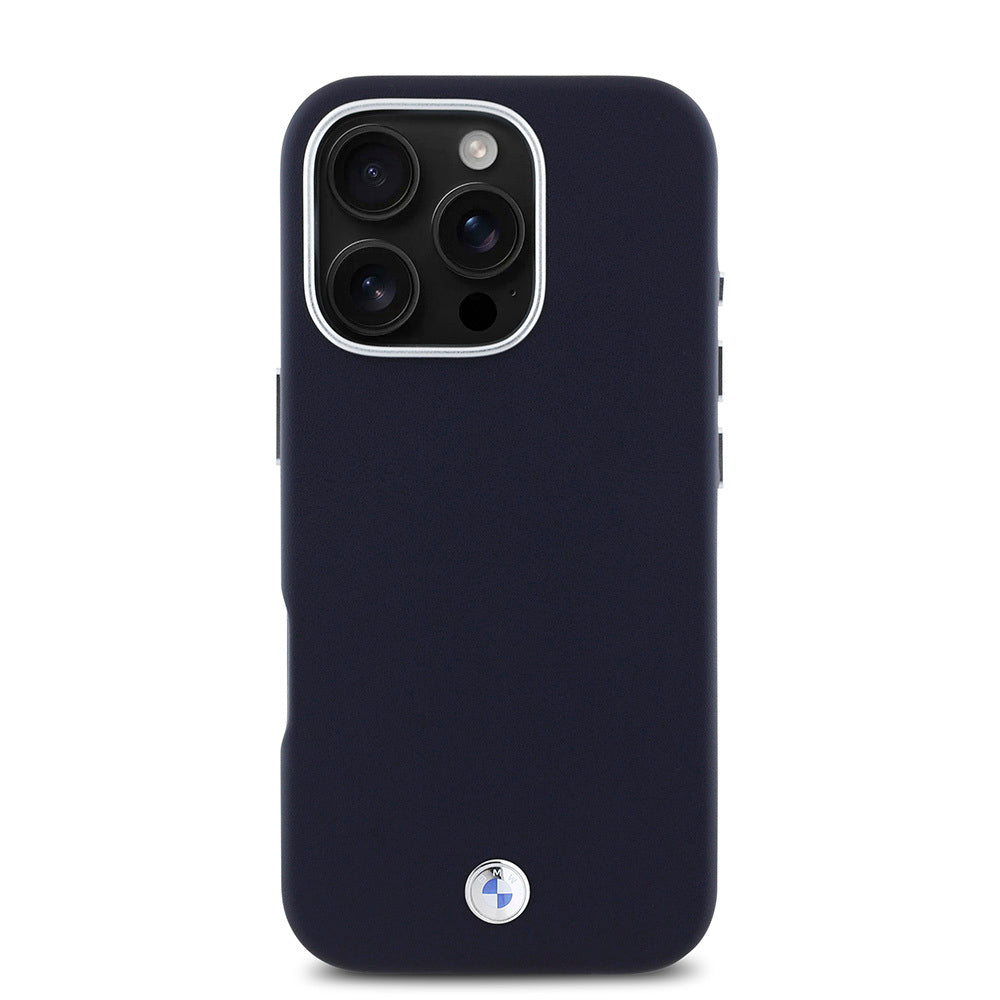 Apple iPhone 16 Pro Max Kılıf BMW Orjinal Lisanslı M-safe Şarj Özellikli Metal Logolu Tam Kaplama Deri Kapak Lacivert