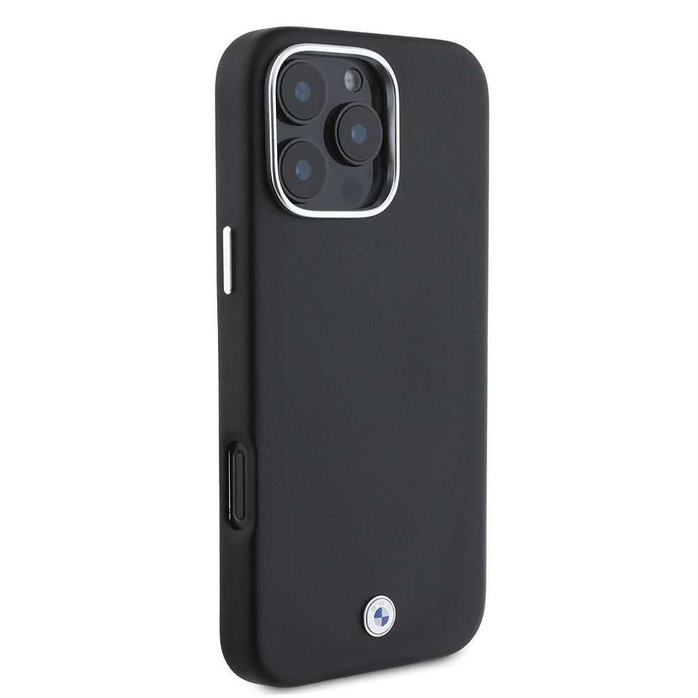 Apple iPhone 16 Pro Max Kılıf BMW Orjinal Lisanslı M-safe Şarj Özellikli Metal Logolu Tam Kaplama Deri Kapak Lacivert