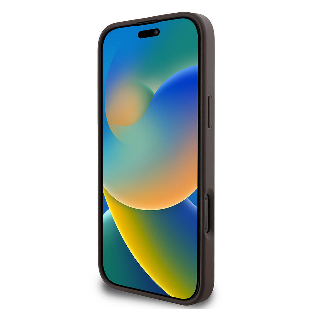 Apple iPhone 16 Pro Max Kılıf Guess Orjinal Lisanslı M-safe Şarj Özellikli 4G Şerit Tasarımlı Printed Kapak Kahverengi
