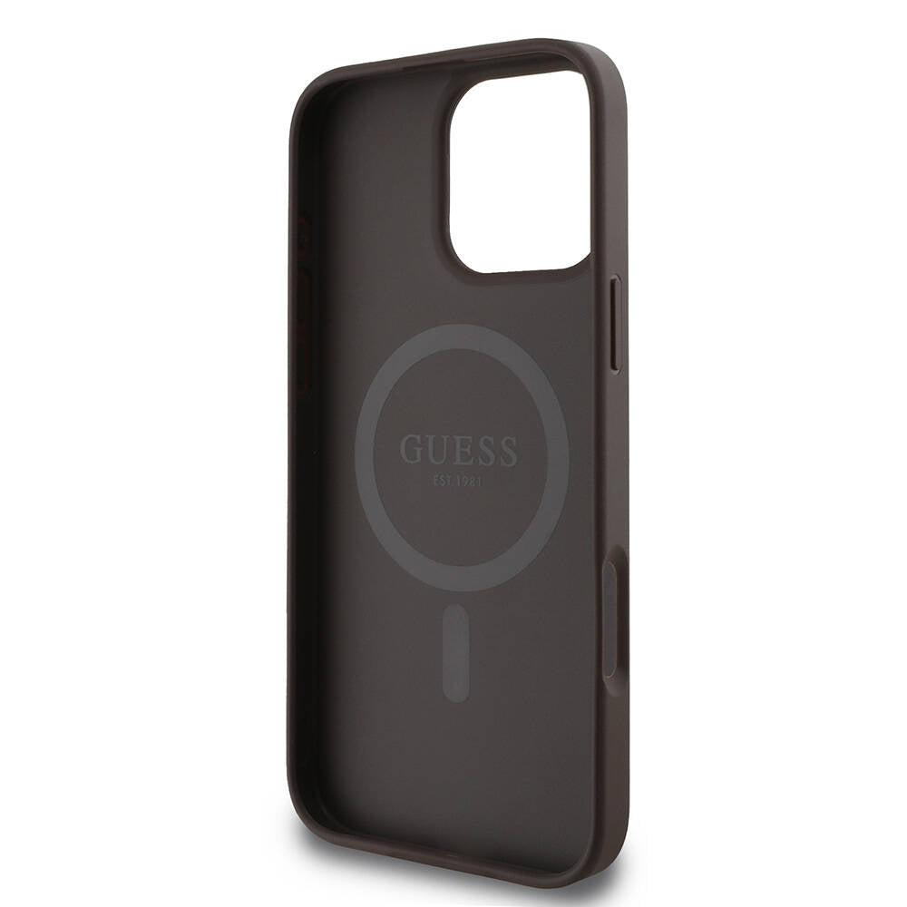 Apple iPhone 16 Pro Max Kılıf Guess Orjinal Lisanslı M-safe Şarj Özellikli 4G Şerit Tasarımlı Printed Kapak Siyah