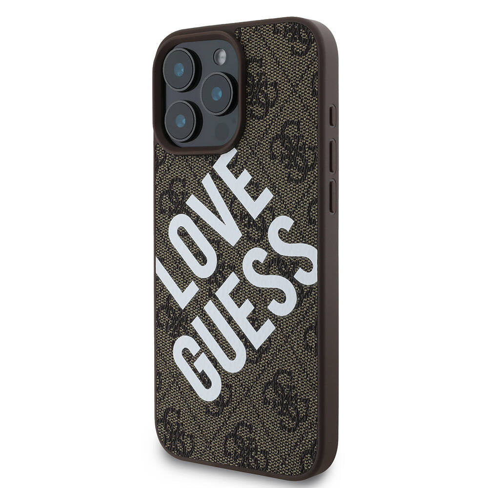 Apple iPhone 16 Pro Max Kılıf Guess Orjinal Lisanslı Big Love Guess Kapak Kahverengi