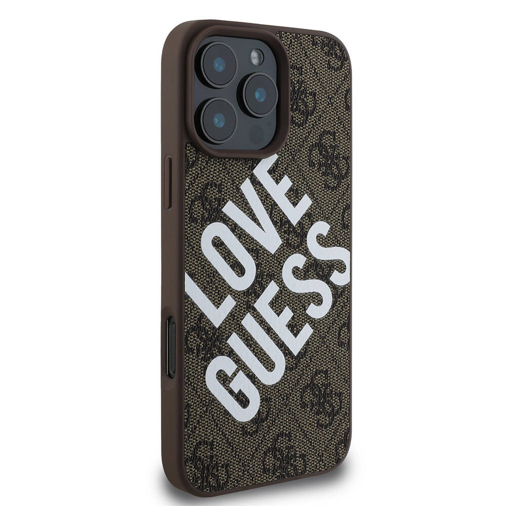 Apple iPhone 16 Pro Max Kılıf Guess Orjinal Lisanslı Big Love Guess Kapak Kahverengi