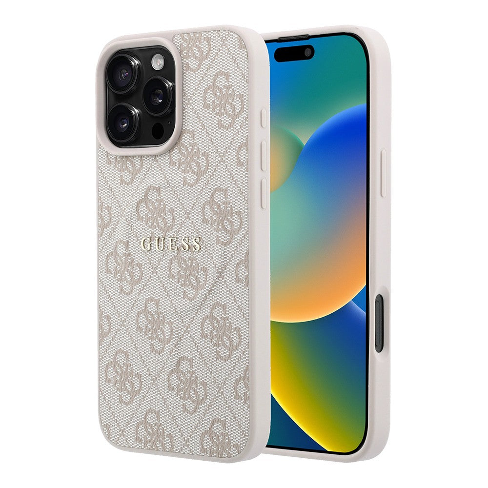 Apple iPhone 16 Pro Max Kılıf Guess Orjinal Lisanslı M-safe Kabartmalı 4G Desenli Yazı Logolu Kapak