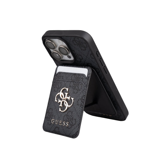 Apple iPhone 16 Pro Max Kılıf Guess Orjinal Lisanslı M-safe Şarj Özellikli 4G Metal Büyük Logolu Kartlıklı Kapak