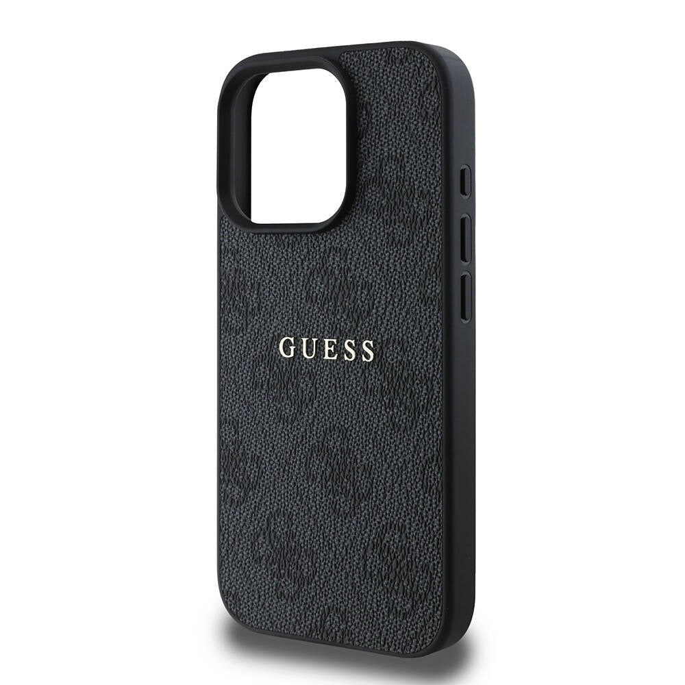 Apple iPhone 16 Pro Max Kılıf Guess Orjinal Lisanslı M-safe Şarj Özellikli 4G Desenli Yazı Logolu Kapak Siyah