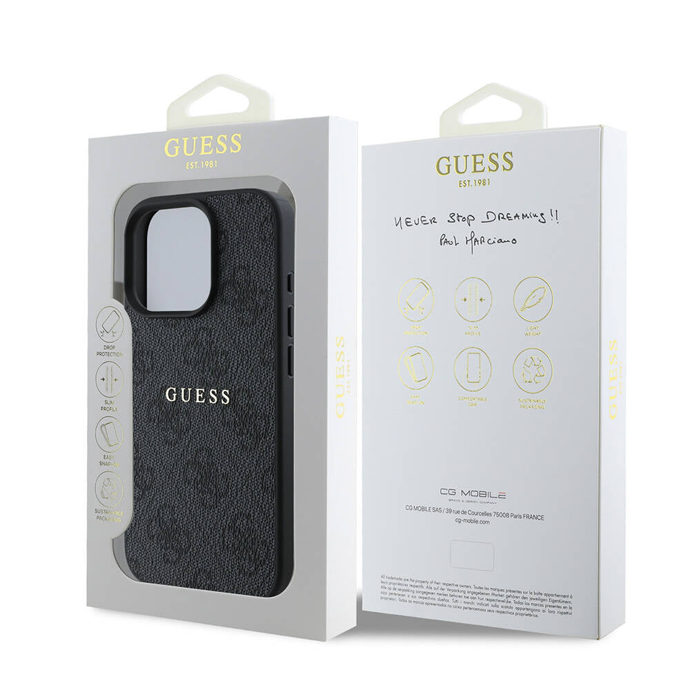 Apple iPhone 16 Pro Max Kılıf Guess Orjinal Lisanslı M-safe Şarj Özellikli 4G Desenli Yazı Logolu Kapak Pembe