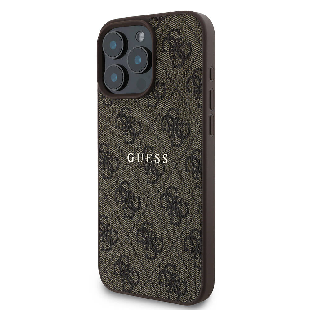 Apple iPhone 16 Pro Max Kılıf Guess Orjinal Lisanslı M-safe Şarj Özellikli 4G Desenli Yazı Logolu Kapak Siyah