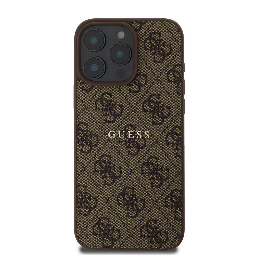 Apple iPhone 16 Pro Max Kılıf Guess Orjinal Lisanslı M-safe Şarj Özellikli 4G Desenli Yazı Logolu Kapak Siyah