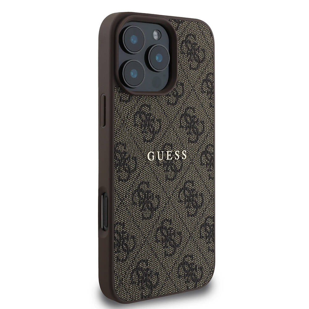 Apple iPhone 16 Pro Max Kılıf Guess Orjinal Lisanslı M-safe Şarj Özellikli 4G Desenli Yazı Logolu Kapak Pembe