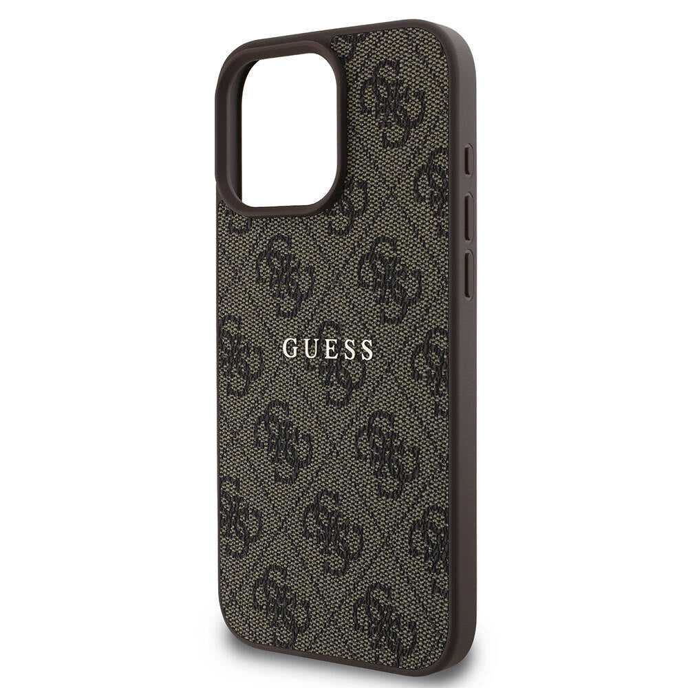 Apple iPhone 16 Pro Max Kılıf Guess Orjinal Lisanslı M-safe Şarj Özellikli 4G Desenli Yazı Logolu Kapak Siyah