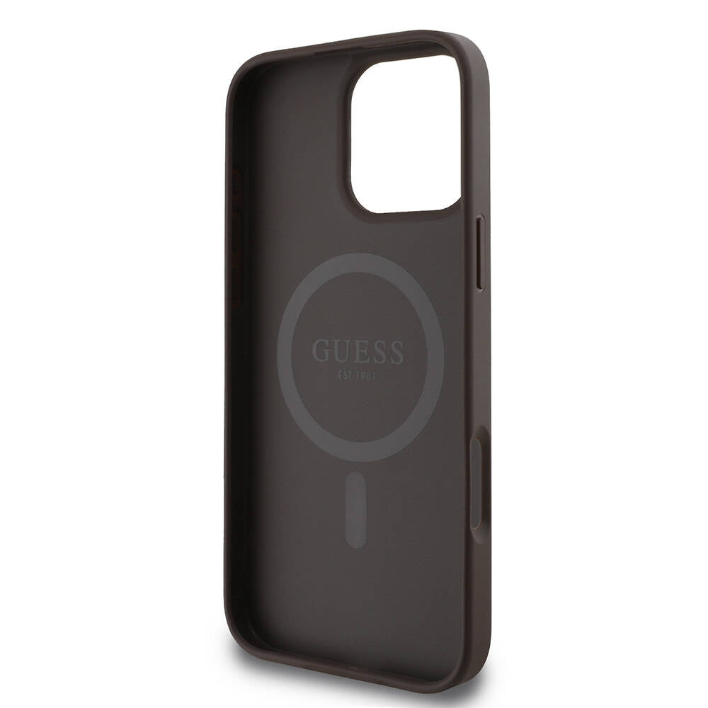 Apple iPhone 16 Pro Max Kılıf Guess Orjinal Lisanslı M-safe Şarj Özellikli 4G Desenli Yazı Logolu Kapak Pembe