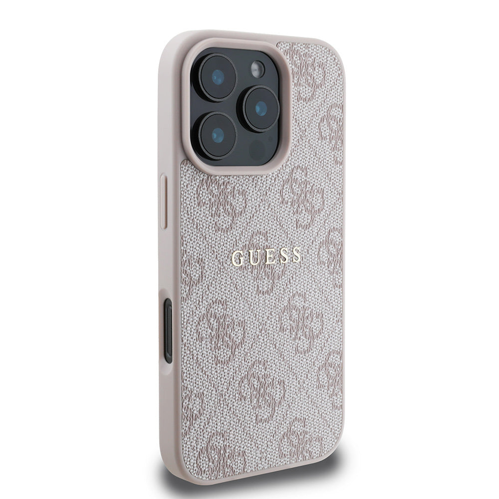 Apple iPhone 16 Pro Max Kılıf Guess Orjinal Lisanslı M-safe Şarj Özellikli 4G Desenli Yazı Logolu Kapak Siyah