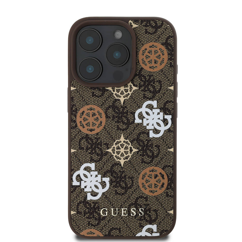 Apple iPhone 16 Pro Max Kılıf Guess Orjinal Lisanslı M-safe Şarj Özellikli 4G Desenli Yazı Logolu Peony Kapak Siyah