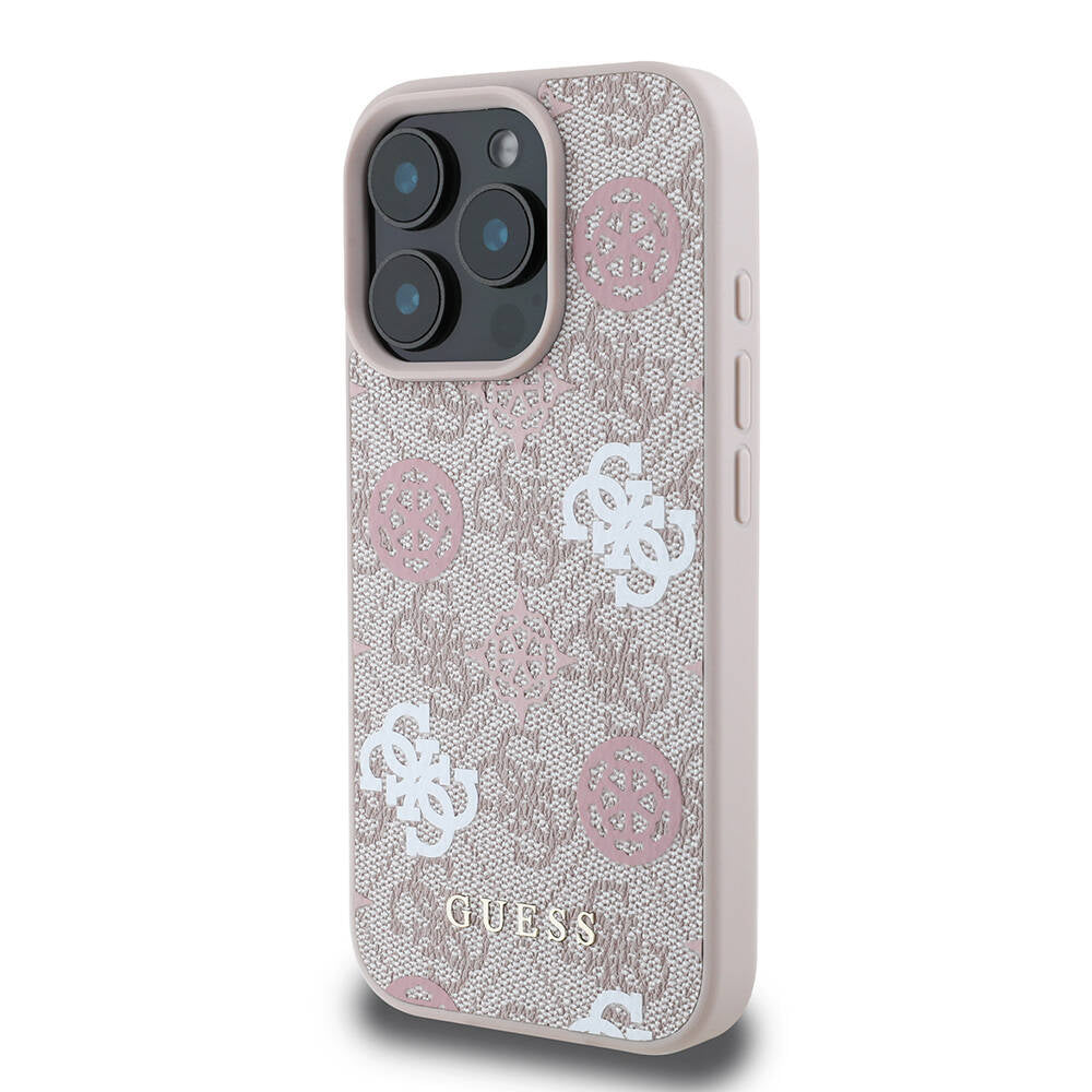 Apple iPhone 16 Pro Max Kılıf Guess Orjinal Lisanslı M-safe Şarj Özellikli 4G Desenli Yazı Logolu Peony Kapak Siyah